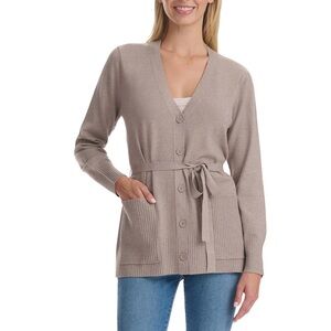 Splendid Women’s Belted V Neck Front Pockets sz Large Taupe NEW